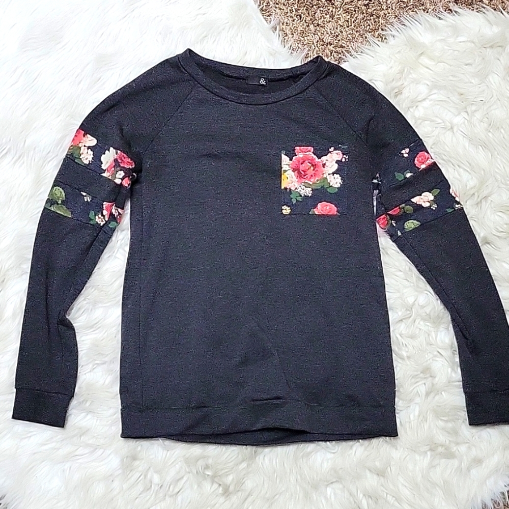 Ampersand Avenue floral/grey l/s shirt